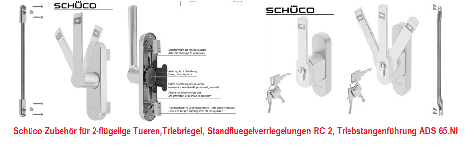 Schüco Zubehör Türen ADS 65.NI, Treibriegel, Standflügelverriegelung RC 2,  Treibstangenführung 